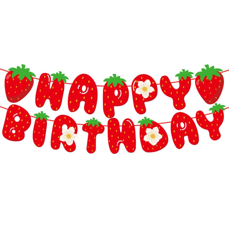 MEETINGU Strawberry Happy Birthday Banner  Strawberry Themed Birthday Party Decoration  Berry Sweet Girl Party Decoration - Image 1